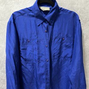 Vintage Silky Electric Blue Button Down